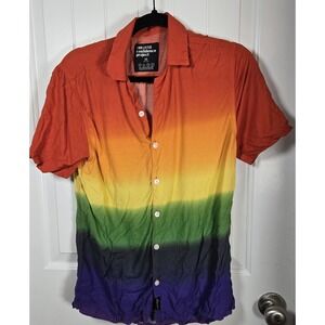Hollister Confidence Project Size XS Rainbow Short Sleeve Button Shirt LGBTQ EUC